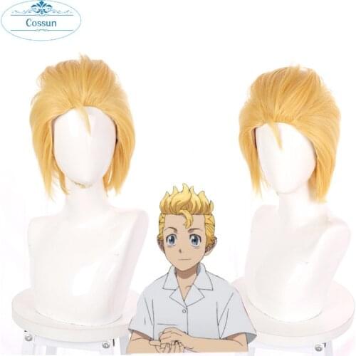 Anime Tokyo Revengers Hanagaki Takemichi Wigs Short Golden Heat Resistant Synthetic Hair Cosplay Wig + Wig Cap
