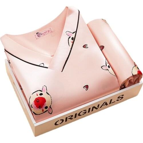 Summer Short-sleeved Pajamas Women Ice Silk Thin Section Simulation Silk Two-piece Home Service Night Wear Women Set Pijama