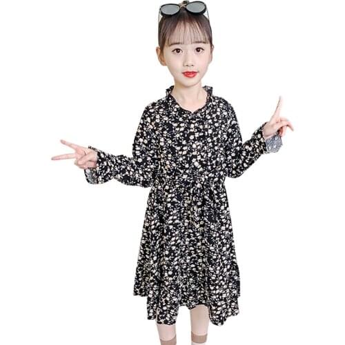 Teenage Girl Dress Floral Girls Dresses Long Sleeve Dress Kids Casual Style Kids Costume 6 8 10 12 14
