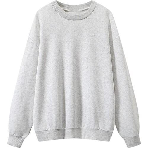 Oversize Women Soft Cotton O Neck Pullover 2021 Spring-autumn Fashion Ladies Vintage Loose Two Piece Set Female Solid Color Top