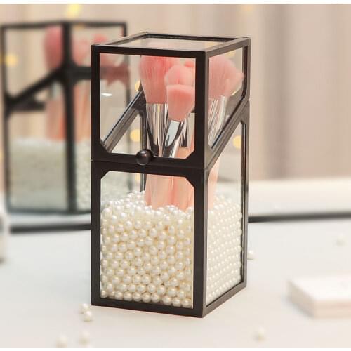 Dustproof Lid Cosmetic Brush Organizer Glass Makeup Brush Box Storage Rack Nail Polish/Pencil/Cosmetics Organizer