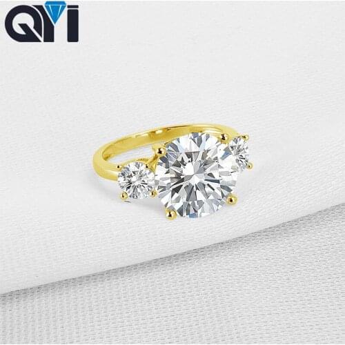 QYI 4.75 ct 14K Solid Yellow Gold Rings Women jewelry Round Cut Sona Simulated Diamond Wedding Engagement Ring