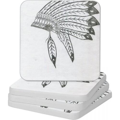 Realistic Indian Headdress Drawing Art Diatomite Square Round Coaster Multifunction Cup Bonsai Mat Soap Pad Diameter 10cm