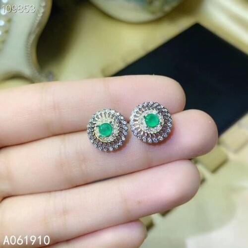 KJJEAXCMY fine jewelry 925 sterling silver inlaid Natural Emerald Womens earrings studs popular support detection fashion