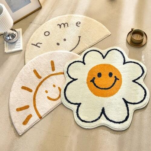 Flower Smiley Carpet Ins Simple Bedroom Rug Living Room Soft Fluffy Rugs Non-slip Bathroom Floor Mat Bedside Balcony Carpets