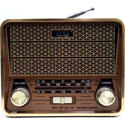 Mega Nostalgic Antique Rechargeable Radio Music Mp3 Player Usb Tf Aux 1967U Antique Size 17Cm X 13,5Cm X 7,5Cm Free Shipping