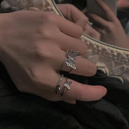 Rhinestone Luxury Butterfly Ring Opening Adjustable Net Red Ins Wind Retro Simple Fashion Ring Women