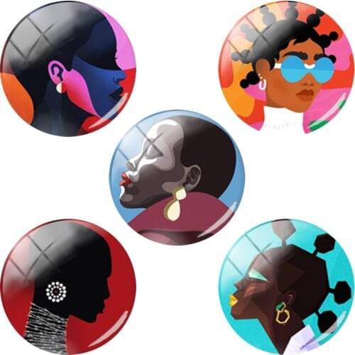 TAFREE African Ethnic Flavor Modern Black Girls Tableau 12mm/15mm/16mm/18mm/20mm/25mm Round Glass Sticker Jewelry Findings AL688