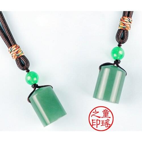 Retro Natural Stone Green Color Customize Name Stamp With Inkpad Chinese Traditional Style Portable Chinese English Name Seal