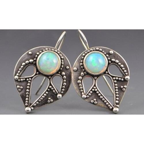 Vintage Bohemia Earrings for Women Girls Colorful Opal Geometric Leaf Wedding Hook Earrings Trendy 2020 Jewelry Gift Wholesale