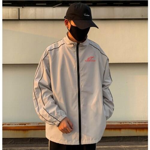 Outer bf wind jacket mens and womens jackets couple wear trendy sports all-match windbreaker mens striped thin loose top