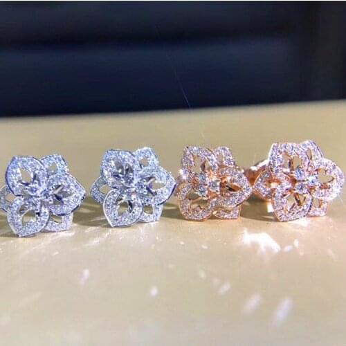 Vintage Female Crystal Flower Stud Earrings Rose Gold Silver Color Wedding Earrings Cute White Zircon Wedding Earrings For Women