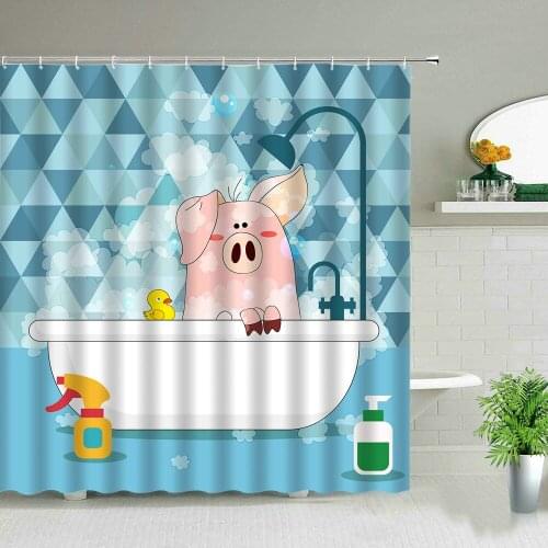 Cute Cat Shower Curtains Fun Cartoons Animal Pattern Kids Bathroom Home Decor Polyester Fabric Wall Hanging Screen With Hooks