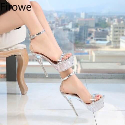 Firowe Women Crystal Clear Transparent Ultra-High Platform Catwalk Nightclub High Heel Sandals sandalias de verano para mujer