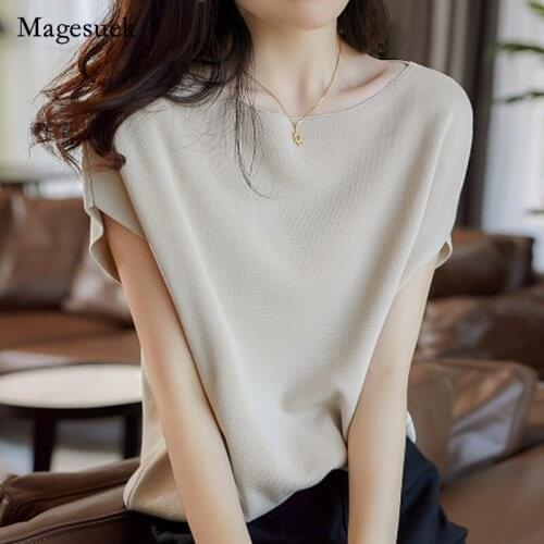 Women Tops Blouses Solid Harajuku White Shirt Korean Fashion Summer New Solid Cotton Ladies Tops O-Neck Womens Clothing 14655