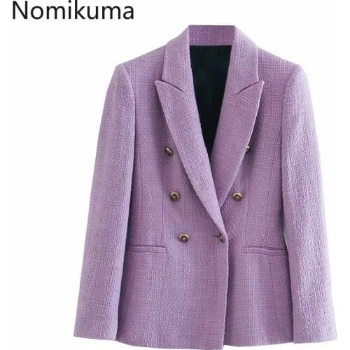 Nomikuma Korean Double Breasted Blazer Coat 2020 Autumn Winter New Women Blazers Causal Purple Long Sleeve Suit Jackets 6B716