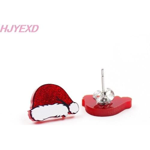 1pair) ST060- Christmas Santa Hats Stud Earrings Holiday Jewelry Festive Glitter White Cute Little Earring