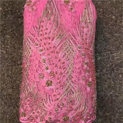 2018 pink Latest French Nigerian Laces Fabrics with beaded stones Tulle African Laces Fabric Wedding African French Tulle Lace