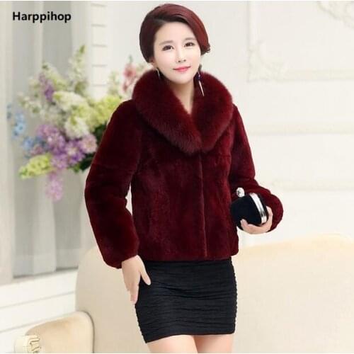 2018 Winter Womens Rabbit Fur Coat Fox Fur Collar Thicken Plus Size S-XXXL-5XL real rabbit Fur Coats Overcoat genuine fur coat