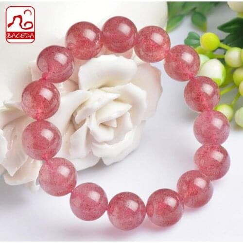 Baceda increase personal charisma and improve relationships 100% Nature Strawberry Quartz Bracelet for Women’s And Men’s Gift
