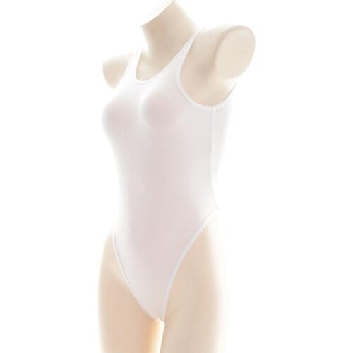 One piece swimsuit women swimwear monokini sexy bikini Ice silk Solid color Vest Ultra thin Transparent Japanese student spa
