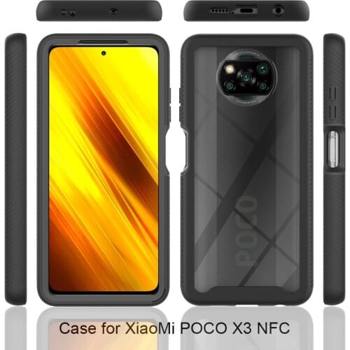 For Xiaomi POCO X3 NFC Case Soft Bumper + Crystal Clear Hard Back Panel 360 Protect Shockproof Cover Shell For POCO X3 NFC