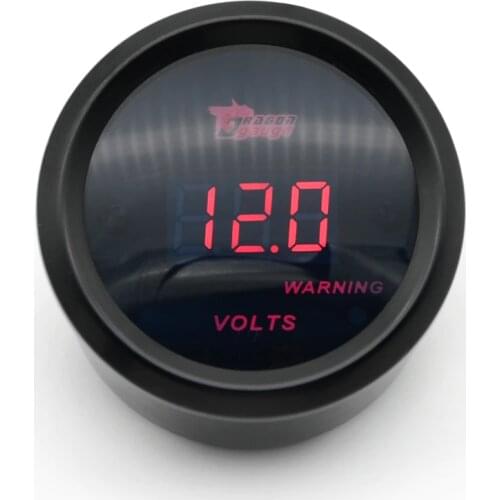 DRAGON GAUGE 52MM Volt Gauge Digital Red led Black Case