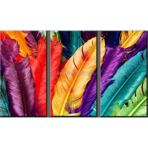 3 Piece Home Decoration Modern Canvas Wall Art Colored Feathers Oil Painting Picture hand painted On Canvas For Bedroom No Frame
