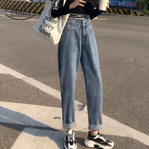 New Plus Size Jeans Dark Blue Straight Jeans Loose Capri Pants Women High Waist Harlan Baggy Jeans Women Mujer Pantalones 10793