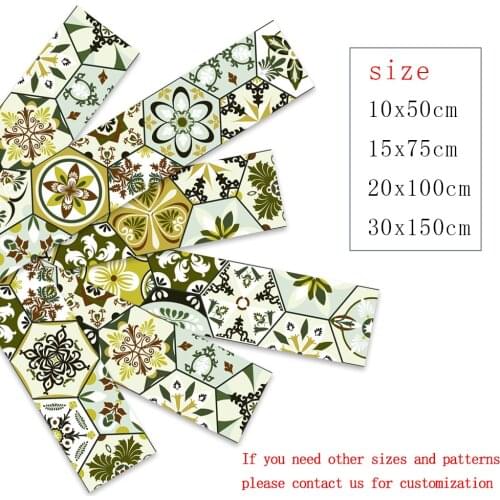 4Sizes Green Strip Tiles Sticker Waistline Kitchen Stairs Decoration Surface Gloss Film Wallpaper Peel & Stick Art Wall Decals