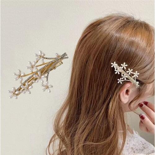 Korean Fashion Pearl Beaded Flower Rhinestone Hair Clips Hairpins Barrettes Hair Accessories for Women Bridal Headwear MS321
