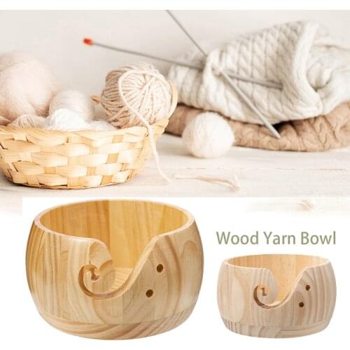 Creative Yarn Storage Bowl Handmade Wooden Crochet Wool Thread Organizers Bowl Home Storage Knitted Sewing Supplies
