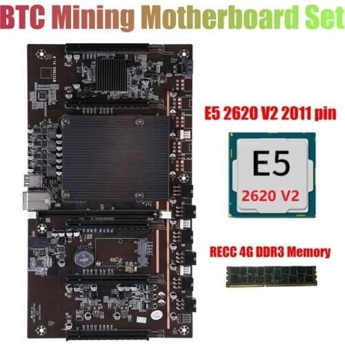 X79 H61 BTC Mining Motherboard LGA 2011 DDR3 Support 3060 3070 3080 Graphics Card with E5 2620 V2 CPU+RECC 4G DDR3 RAM