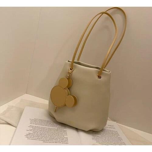 Disney cartoon Mickey high quality texture pu ladies fashion simple bucket bag girl wild one-shoulder portable storage bag