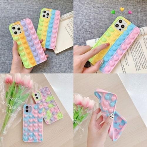 For iPhone 12 11 Pro Max Xs XR 6 7 8Plus Case Soft Silicone Heart Shape Fidget Toys Push Pop Soft Case