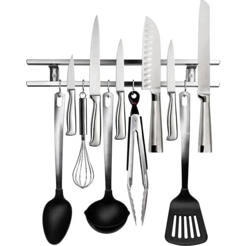 304 Stainless Steel Wall-mounted Magnetic HolderDouble Bar Storage Rack Kitchen Knives Utensils Kitchen Set Mutfak Aksesuarlari