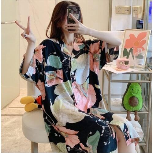 Sleepwear Cotton Print Flower Nightdress Intimate Lingerie Summer New Home Drssing Gown Sleepshirt Female Nightgown Nightwear