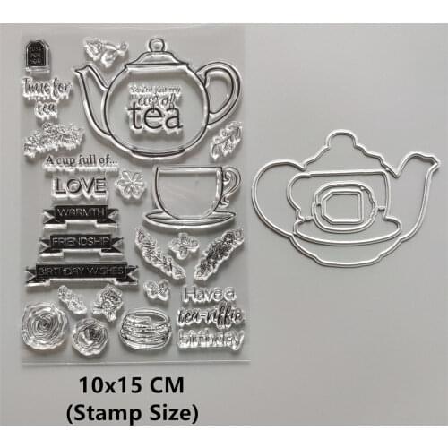 2021 New Cup Teapot Letter Clear Stamps and Metal Cutting Dies DIY Scrapbooking Embossing Album Seal Template Punch Stencils