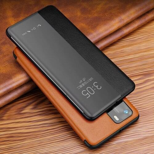 Original Mirror Smart Touch View Genuine Leather Flip Protect Cover For Huawei P40 Pro Window Shockproof Case For P 40 Pro