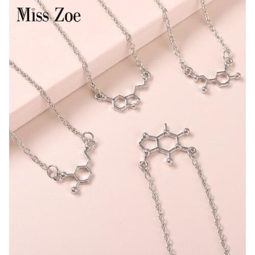 Chemical Structure Pendant Necklaces 4 Styles Organic Chemistry Sscience Necklace for Women Men Unisex Gift for Geek