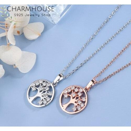 Pure Silver Necklaces For Girls Zirconia Tree of Life Pendant & Necklace Collier Femme 2020 New Wedding Jewelry Accesories Gifts