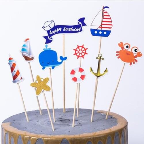 Sailboat Theme Baby Shower Happy Birthday Party Supplies Cake Picks Boys Kids Favors Decoration DIY Cupcake Toppers
