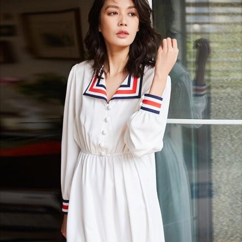 Dress Women Navy Blue Collar Puff Sleeve Mid-long Suit Female Japanese Jk Uniform Loose Fashion Sweet Cute Sailor Academy
