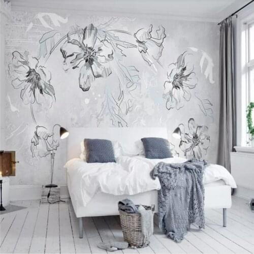 Custom wallpapers elegant gray simple lines flowers modern Nordic TV background wall decoration waterproof material
