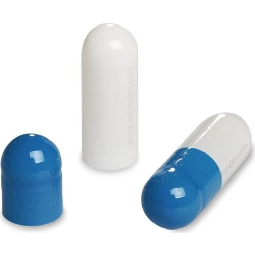 Size 00) Best Quality in Aliexpress, 5000 Pieces / Carton, Empty Blue&White Separated Gelatin Capsules