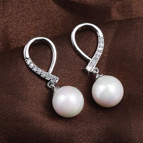 Luxury Pearl Pendant Earrings Drop Metal Gold Two Color Shine Zircon Silver Color Needle Fashion Jewelry Earrings for Women Gift