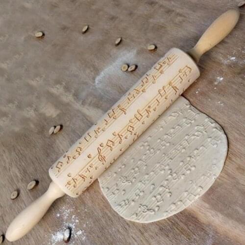 Christmas Rolling Pin Embossing Baking Cookies Noodle Biscuit Fondant Cake Engraved Roller Reindeer Snowflake Wooden Patterned