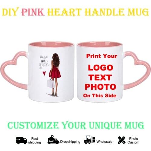 DIY Cartoon Red dress girl Mug photo Custom cup Print logo Made Pink heart Coffee Mugs Cups Gift for Family KTDZ-RW-006-FA