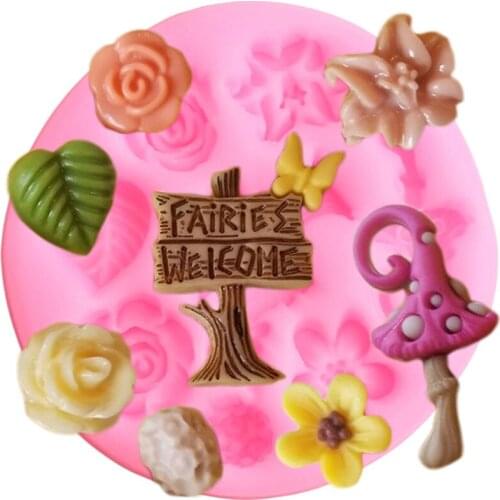 Fairy Garden Flower Silicone Mold DIY Baby Birthday Cupcake Topper Fondant Cake Decorating Tools Candy Chocolate Gumpaste Moulds