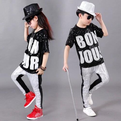 Fashion Boy Girl Hip Hop Dance Wear Mordern Jazz Hip-Hop Top & Harem Pants Child Hip Hop Dance Costumes